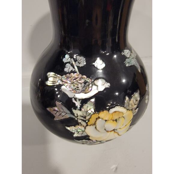 Vintage Mother of Pearl Inlaid Vase Resin Flower birds - Picture 3 of 9